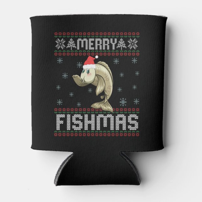 Porta-lata Merry Fishmas Funny Ugly Christmas Sweater Fish (Frente)