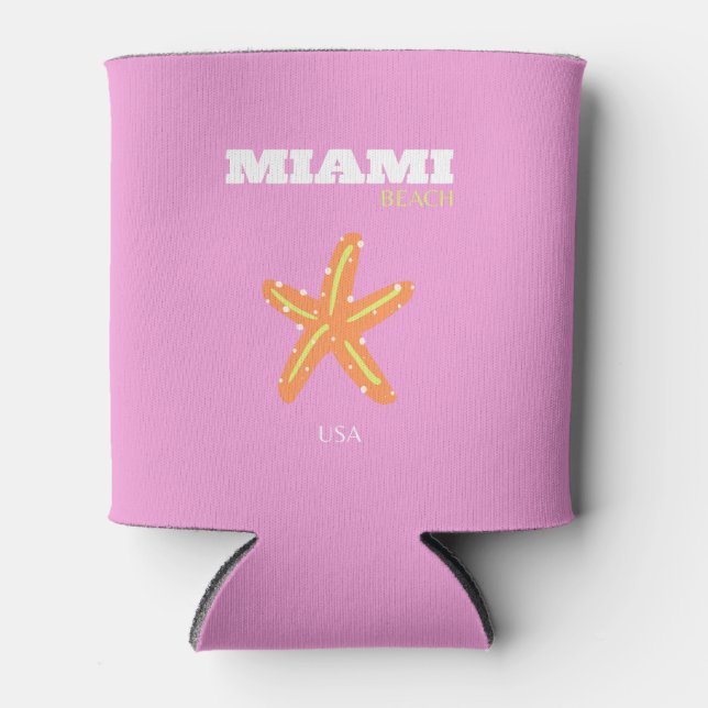 Porta-lata Miami, Miami Beach, Florida, Preppy, Pink, Orange (Frente)