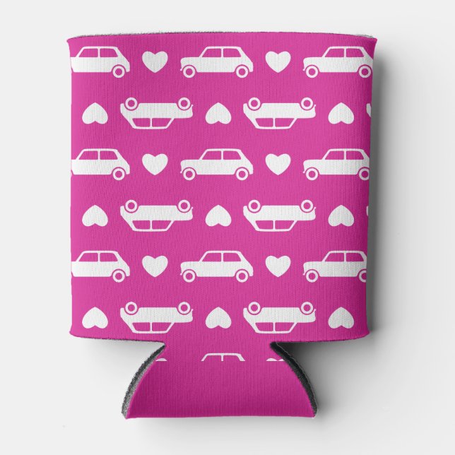 Porta-lata Mini Cooper Hearts - Lata Brilhante Cor-de-Rosa (Frente)