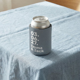 Porta-lata Minimal grey bold modern wedding date and names