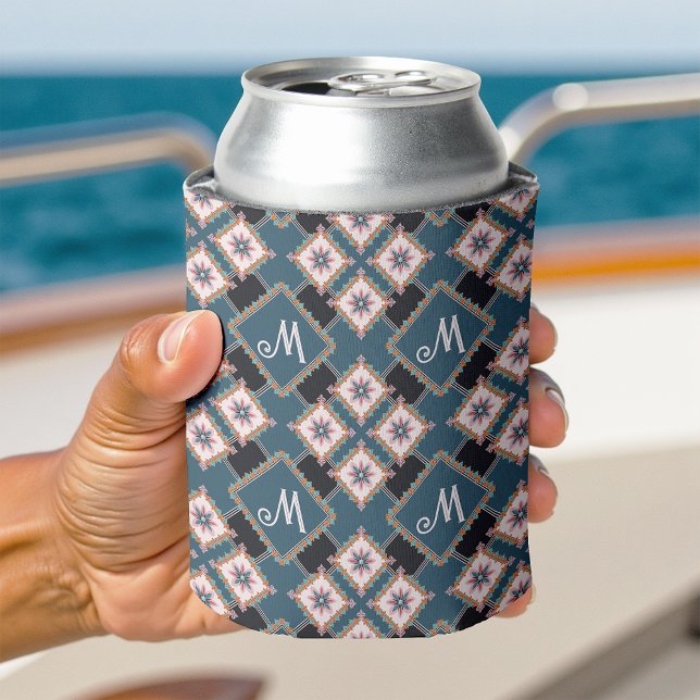 Porta-lata Modern Geometric Floral Monogram Flower Pattern (Criador carregado)