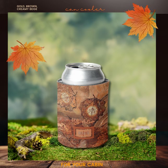 Porta-lata Moderno Abstrato Rustic Brown Monograma Cooler (Modern Abstract Rustic Brown Monogram Cooler)