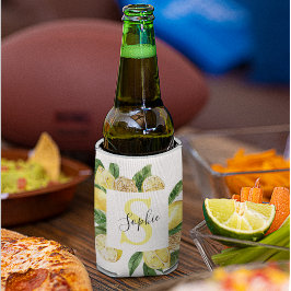 Porta-lata Moldura de limões amarelos modernos e folhas com n