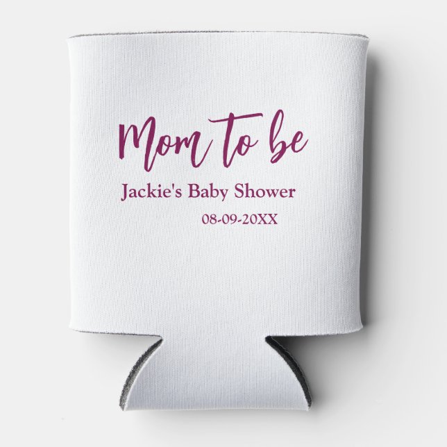 Porta-lata Mom to be baby shower name date pink simple minima (Frente)