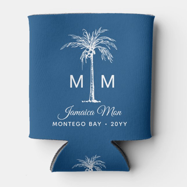 Porta-lata Monogram Tropical Palm Tree Personalized Name (Frente)