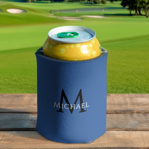 Porta-lata Monograma Azul Personalizado Nome Inicial Elegante