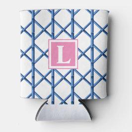 Porta-lata Monograma Azul Préppy com Treliça de Bambu