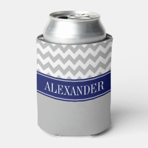 Porta-lata Monograma CB Chevron Branco Cinza Azul-Navy