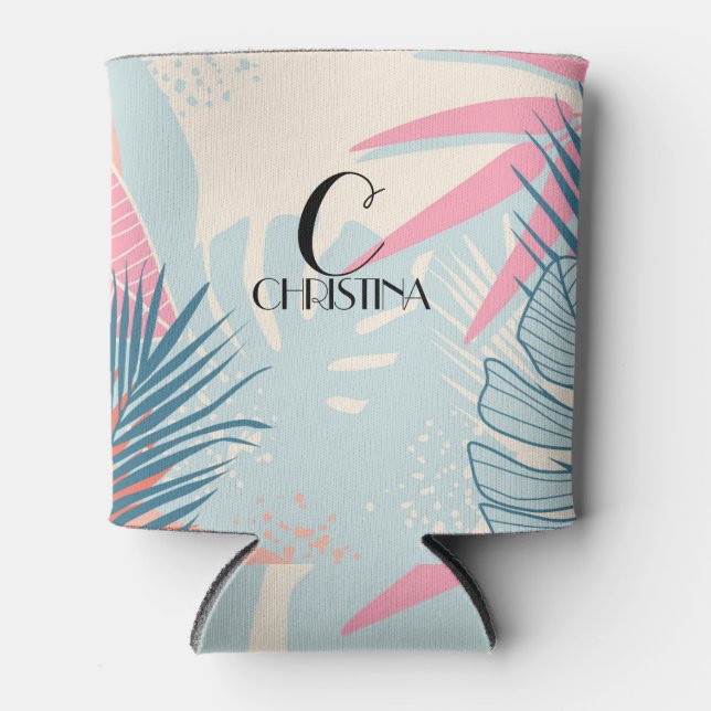 Porta-lata Monograma de Aquarela Floral Tropical (Frente)
