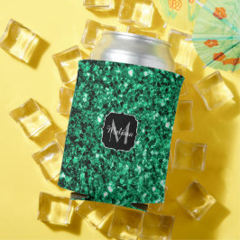Porta-lata Monograma de brilho falso Verde Esmeralda