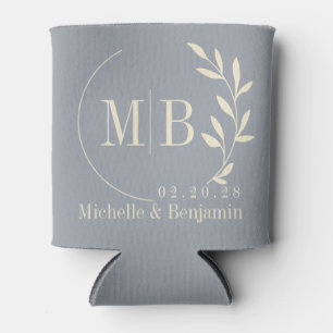 Porta-lata Monograma de Casamento com Folhas Cinza Pombo de M