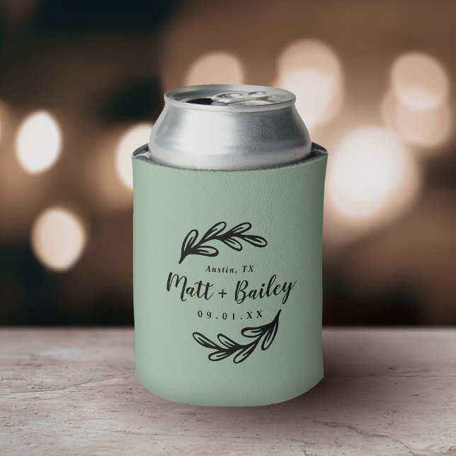 Porta-lata Monograma de Casamento de Branch Negrito | Sage (Criador carregado)