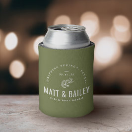 Porta-lata Monograma de Casamento de Sangue Moderno | Verde-o