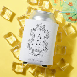 Porta-lata Monograma de casamento floral preto e branco