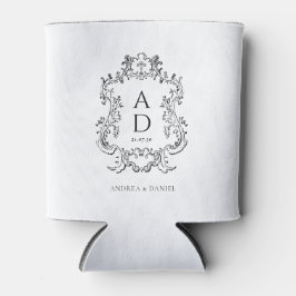 Porta-lata Monograma de casamento floral preto e branco