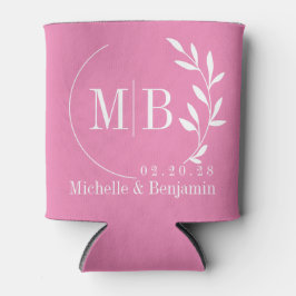 Porta-lata Monograma de Casamento Folha Rosa