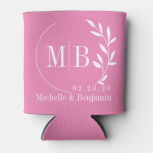 Porta-lata Monograma de Casamento Folha Rosa