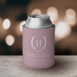 Porta-lata Monograma de Casamento Laurel Crest Mauve