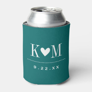 Porta-lata Monograma de Casamento Moderno de Teal Escuro