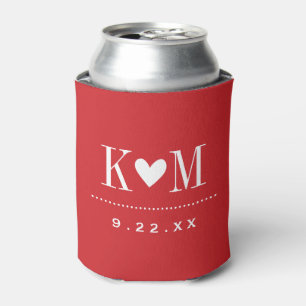 Porta-lata Monograma de Casamento Moderno Vermelho