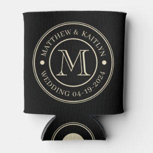 Porta-lata Monograma de Casamento Preto e Creme