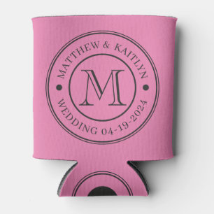 Porta-lata Monograma de Casamento Rosa e Preto