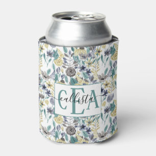 Porta-lata Monograma de Cor Floral Amarela da Cinza Moderna