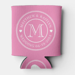 Porta-lata Monograma de Coração de Casamento Rosa