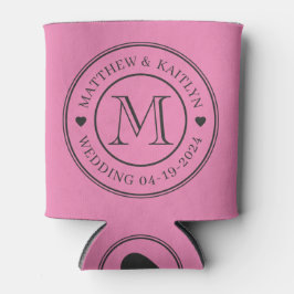 Porta-lata Monograma de Coração de Casamento Rosa e Preto