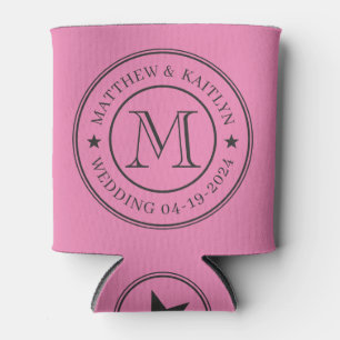 Porta-lata Monograma de Estrela para Casamento Rosa e Preto