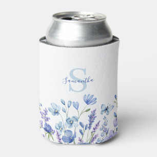 Porta-lata  Monograma de Nome Aquarela Flor Silvestre Azul 
