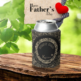 Porta-lata Monograma de Padrão Floral Dourado Preto Personali