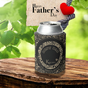 Porta-lata Monograma de Padrão Floral Dourado Preto Personali