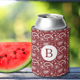 Porta-lata Monograma de Paisley Vermelho e Branco