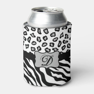 Porta-lata Monograma de Pele-Leopardo-da-Zebra-Branca-Preta