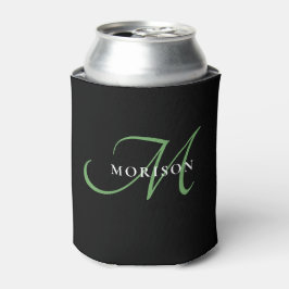 Porta-lata Monograma de Script Verde Preto Moderno Elegante
