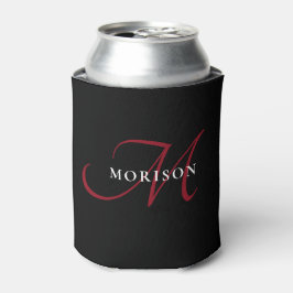 Porta-lata Monograma de Script Vermelho Preto Moderno Elegant