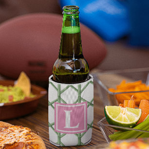 Porta-lata Monograma do Padrão de Bamboo Preppy Green Trellis