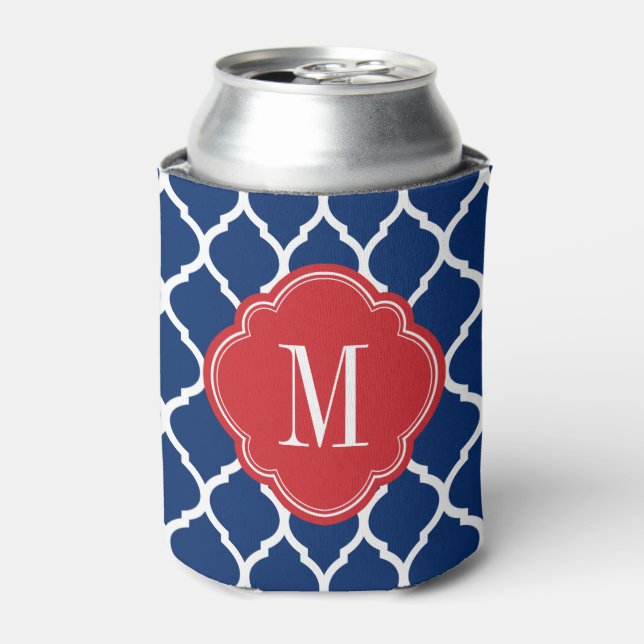 Porta-lata Monograma do Quatrefoil de Branco Vermelho e Azul  (Can Front)