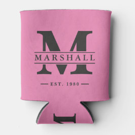 Porta-lata Monograma e Nome Sobreposto Rosa e Preto