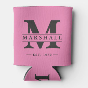 Porta-lata Monograma e Nome Sobreposto Rosa e Preto