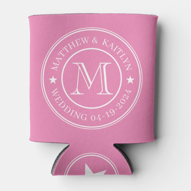 Porta-lata Monograma Estrela de Casamento Rosa (Frente)