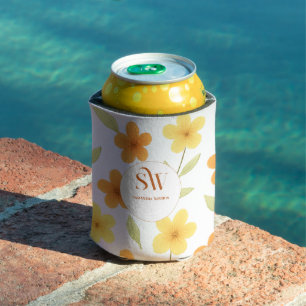 Porta-lata Monograma Floral com resfriador Laranja   Flor Ama