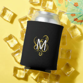 Porta-lata Monograma Minimalista Dourado Preto e Branco