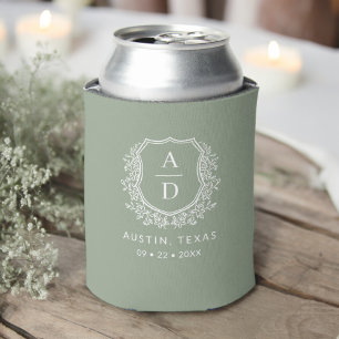 Porta-lata Monograma Moderno Casamento Sage Green Crest