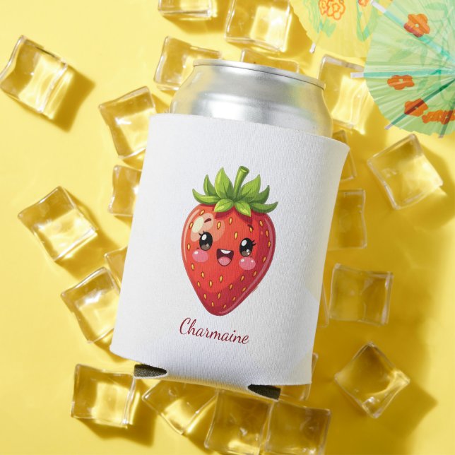 Porta-lata Monograma morango kawaii fofo (Verão in situ)
