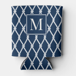 Porta-lata Monograma Náutico Preppy Costeiro - Azul Marinho e
