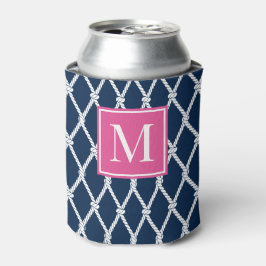 Porta-lata Monograma Náutico Preppy Costeiro - Azul Marinho e