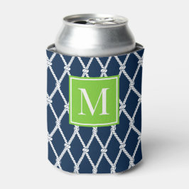 Porta-lata Monograma Náutico Préppy Costeiro - Azul Marinho e