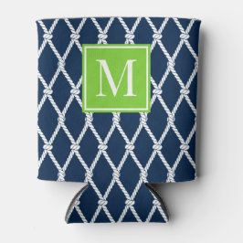 Porta-lata Monograma Náutico Préppy Costeiro - Azul Marinho e